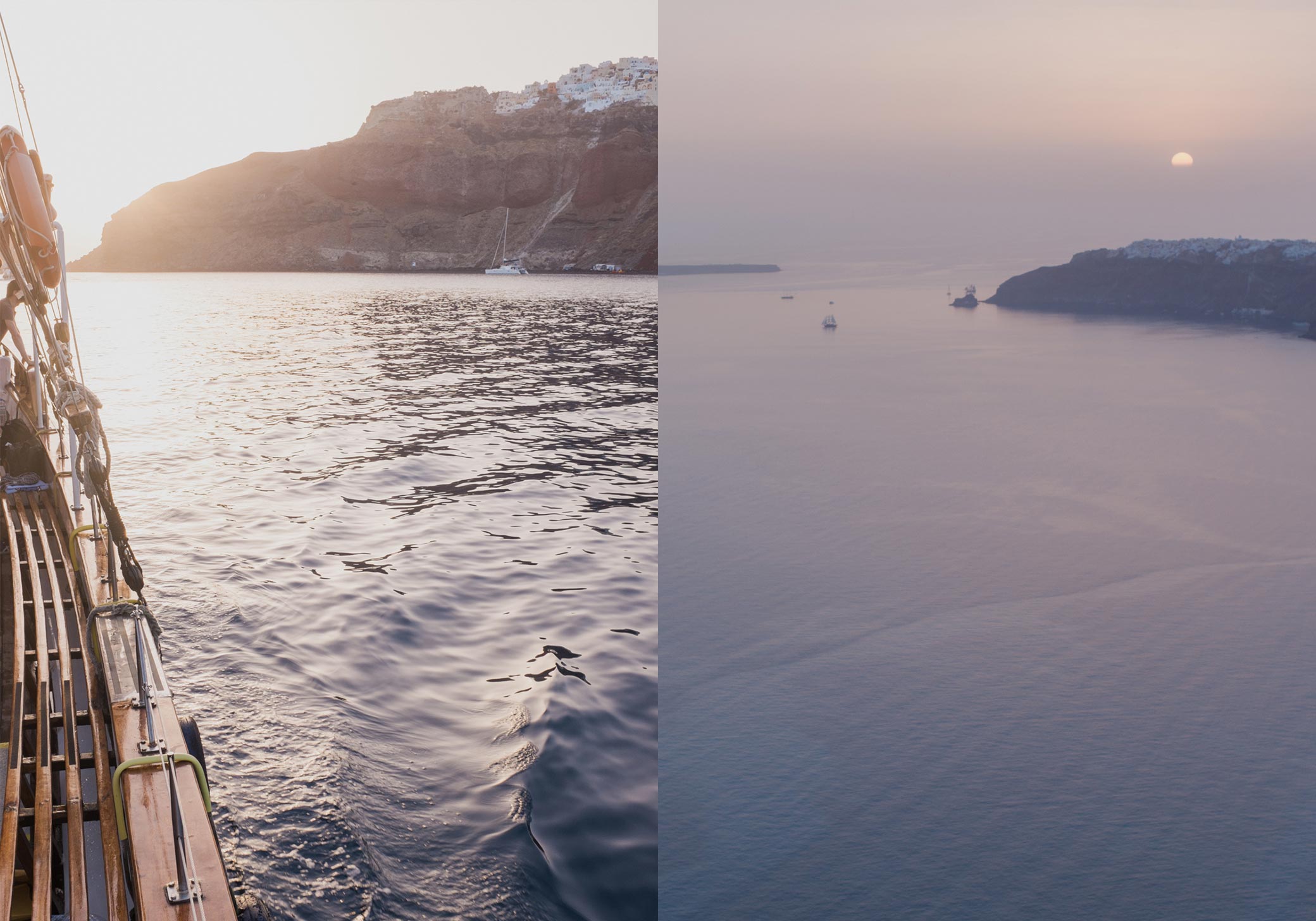 tiny atlas quarterly fiona conrad santorini sunset view from boat sea